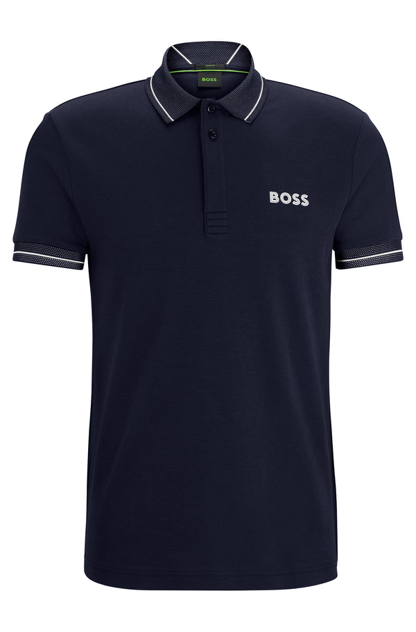 Boss Mesh Logo Slim-Fit Interlock-Cotton Polo Shirt - Navy