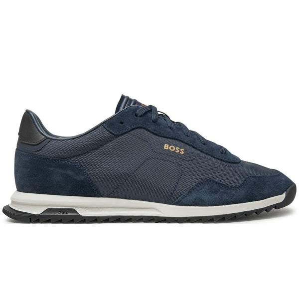 Boss Textured-Fabric Lace-up Trainers with Suede Trims - Blue