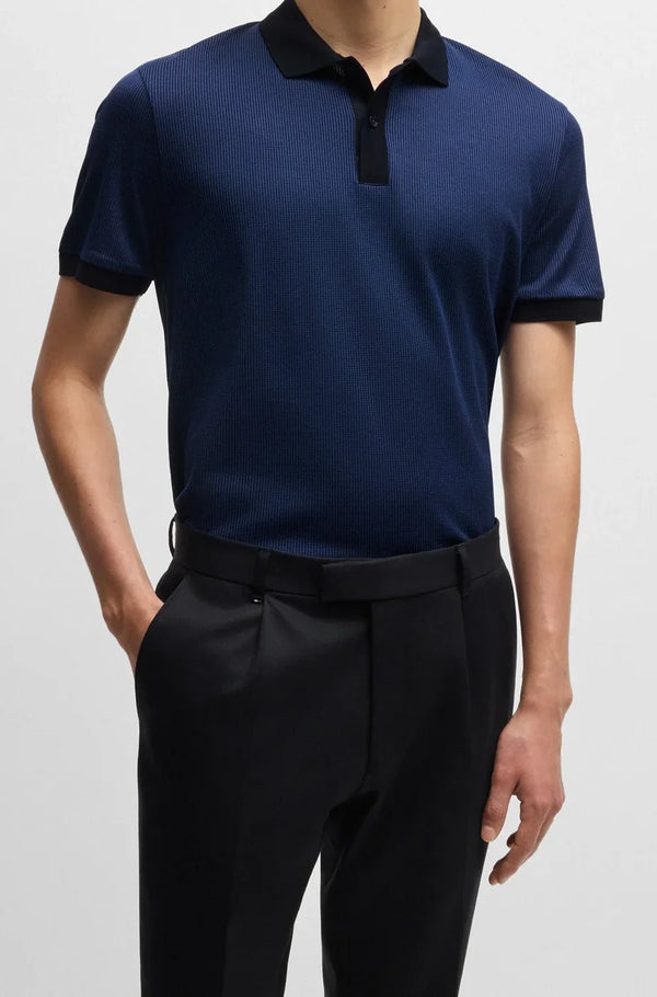 Boss Structured Cotton Polo Shirt - Blue