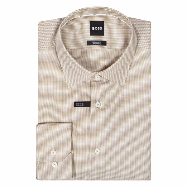Boss Regular-fit shirt in easy-iron pepita stretch cotton  -Beige