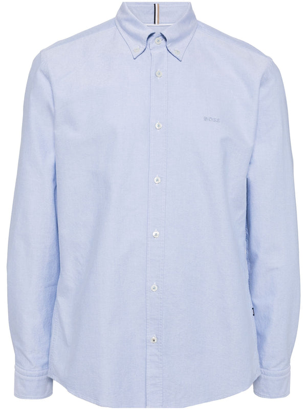 Boss Slim-Fit Shirt in Oxford Cotton with Logo - Blue