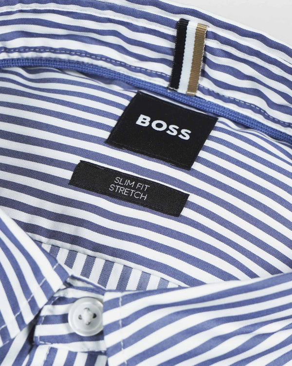 Boss Long Sleeved Striped Cotton Shirt - Navy