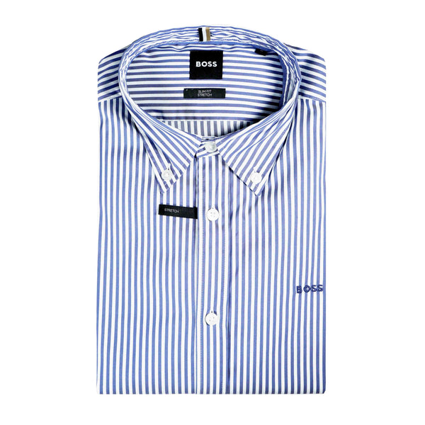 Boss Long Sleeved Striped Cotton Shirt - Navy