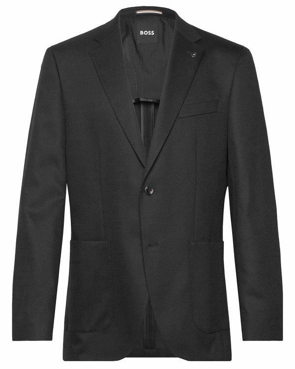 Boss 'H-Janson' Single Breasted Jacket in Micro Patterned Fabric - Black