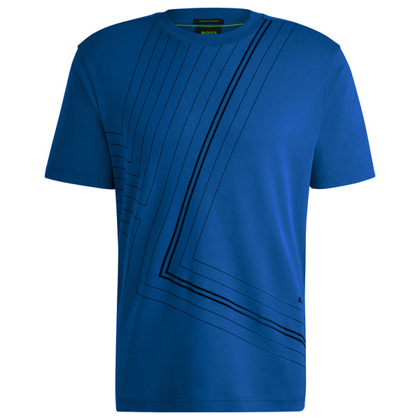 Boss Interlock-Cotton Regular-Fit T-Shirt with Fineline Artwork - Blue