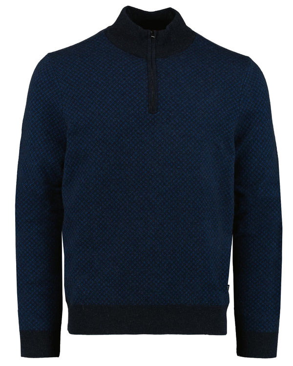 Boss Half-Zip Pullover Wool and Cotton Blend Jumper - Blue