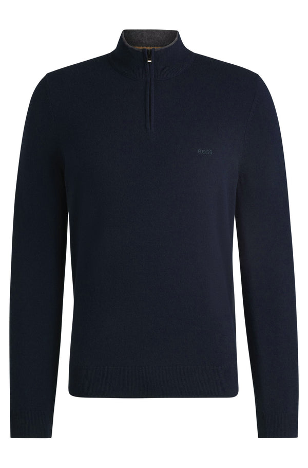 Boss Virgin-Wool Regular-Fit Sweater with Embroidered Logo - Blue