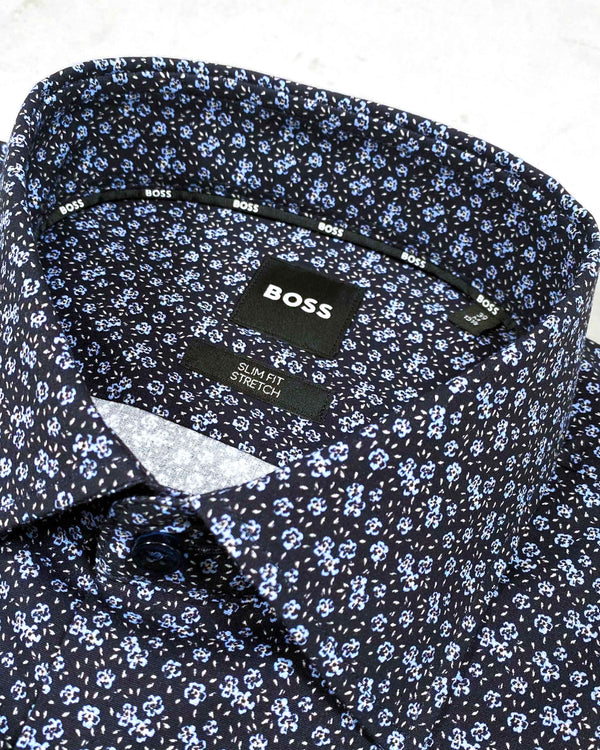 Boss Floral Print Stretch Fabric Shirt - Blue