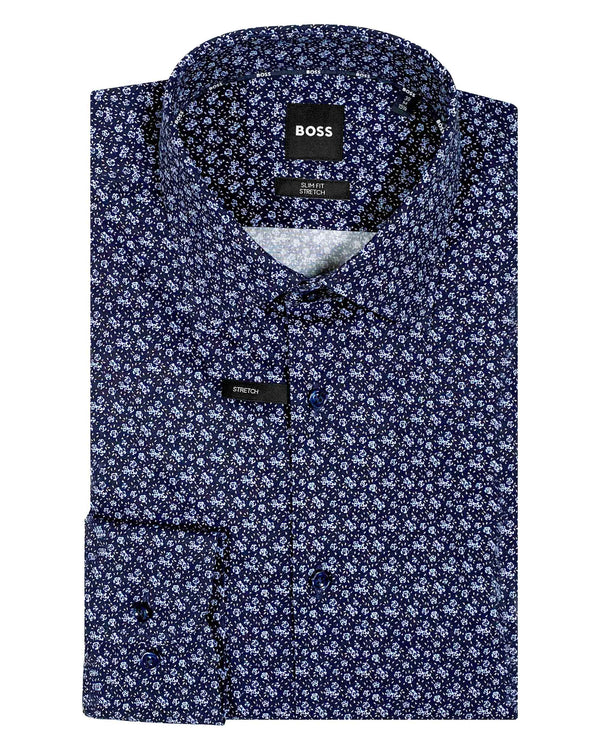 Boss Floral Print Stretch Fabric Shirt - Blue