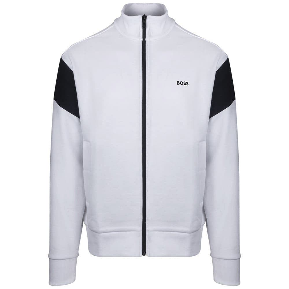 Boss Green Embroidered Logo Zip Thru - Off White