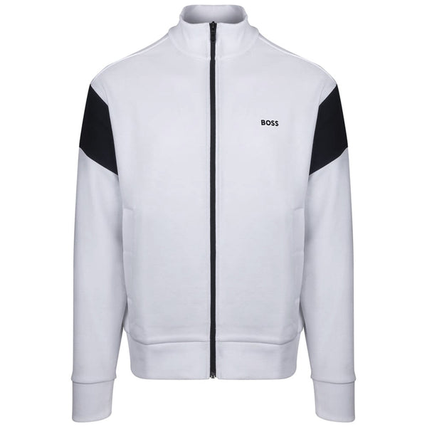 Boss Green Embroidered Logo Zip Thru - Off White