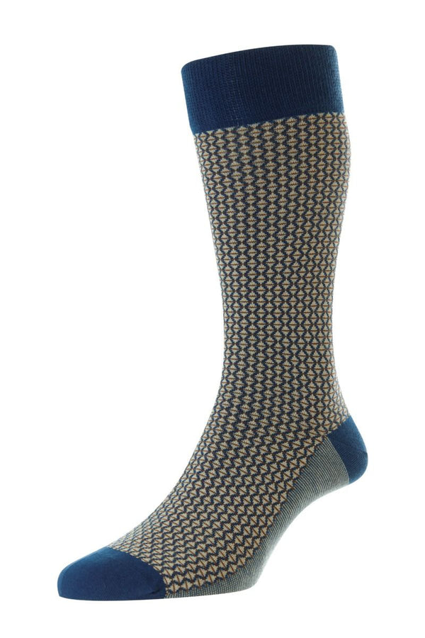 Pantherella Elgar - Diamond Jacquard Egyptian Cotton Socks - Blue