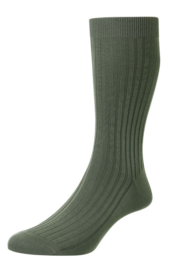Pantherella Danvers - 5x3 Rib Fil d'Ecosse Mercerised Cotton Sock - Green