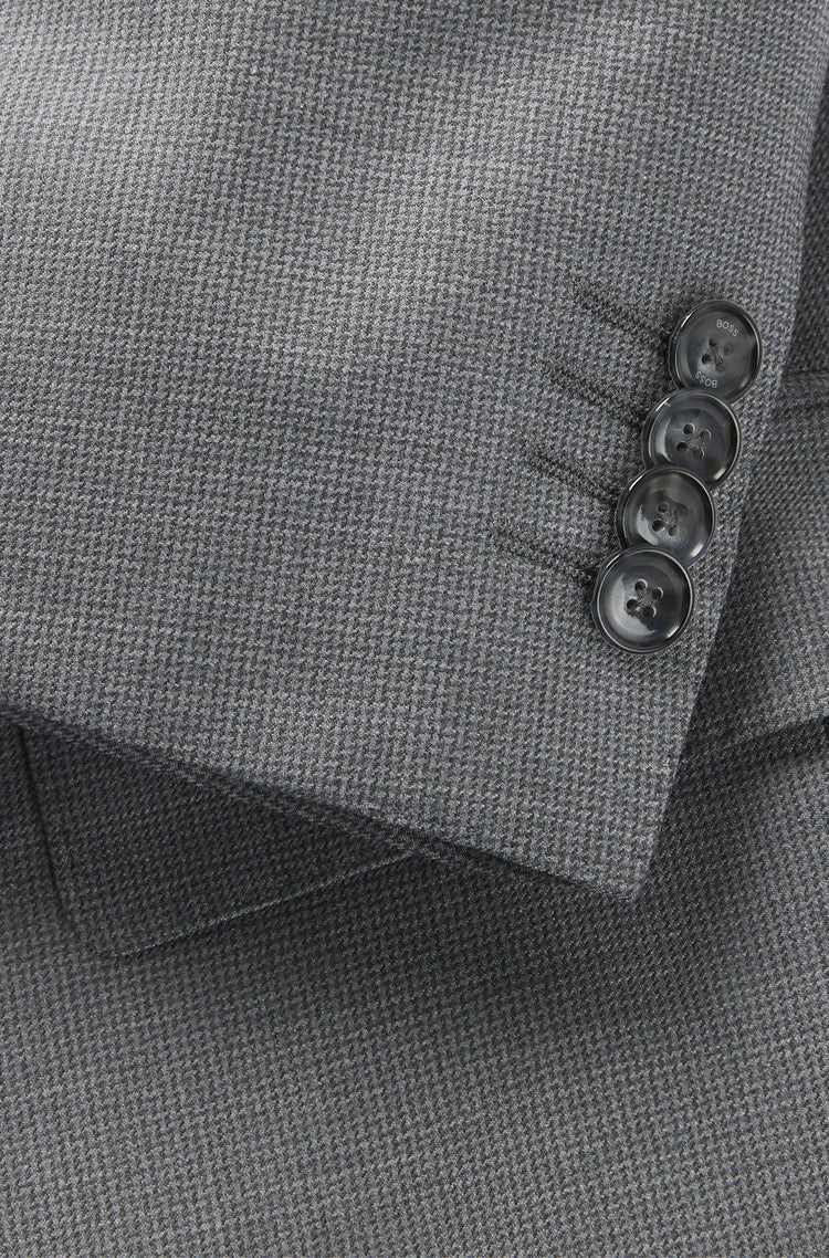 BOSS Slim Fit Patterned Wool-Silk Suit – Grey