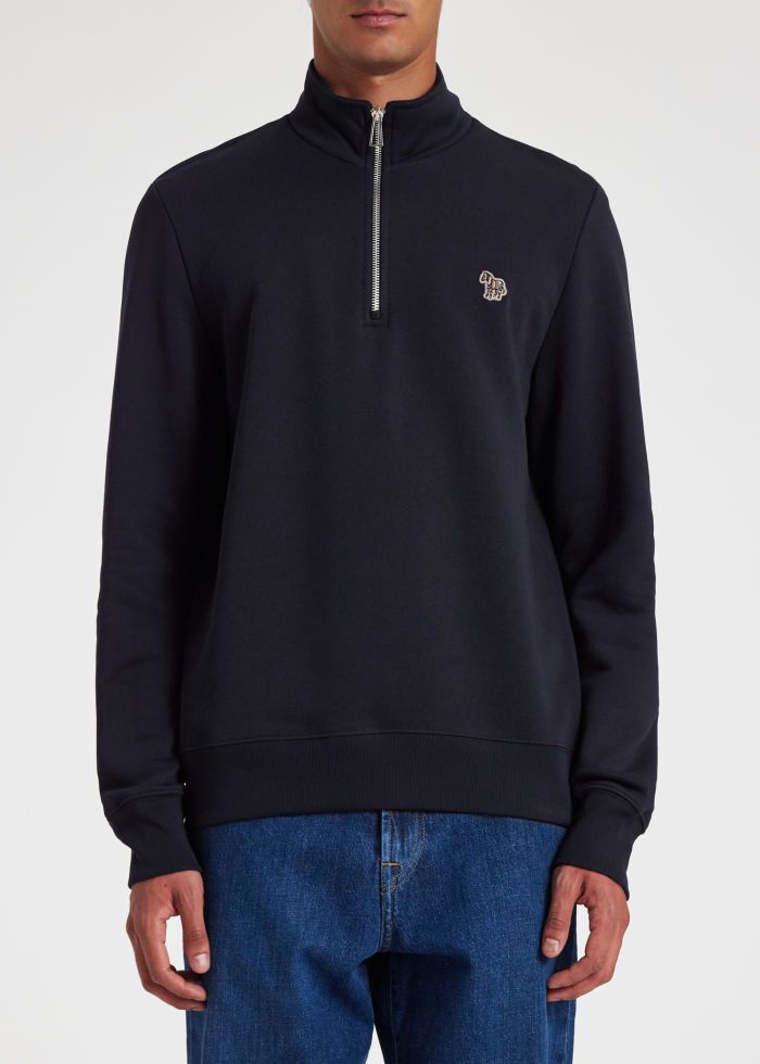 Paul Smith Organic Cotton Zebra Logo Zip Neck Sweatshirt - Navy