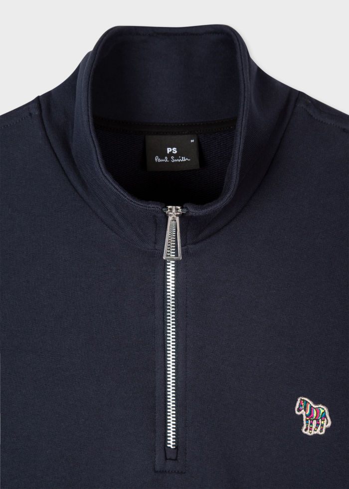 Paul Smith Organic Cotton Zebra Logo Zip Neck Sweatshirt - Navy