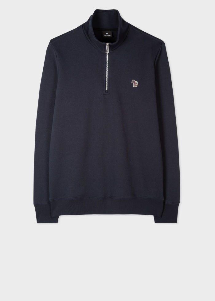 Paul Smith Organic Cotton Zebra Logo Zip Neck Sweatshirt - Navy
