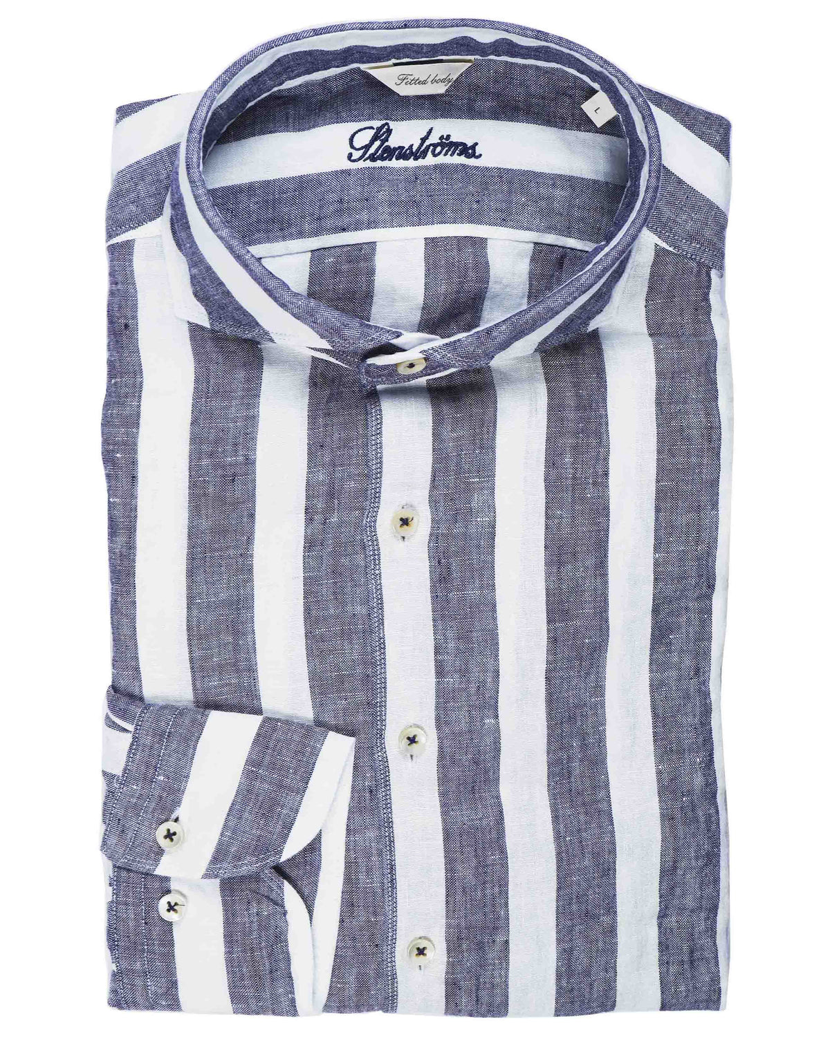 Stenströms Fitted Body Striped Sport Shirt - Navy