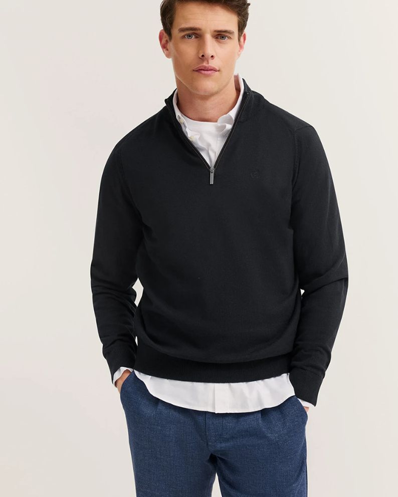 Bugatti Zip Neck Knit - Navy