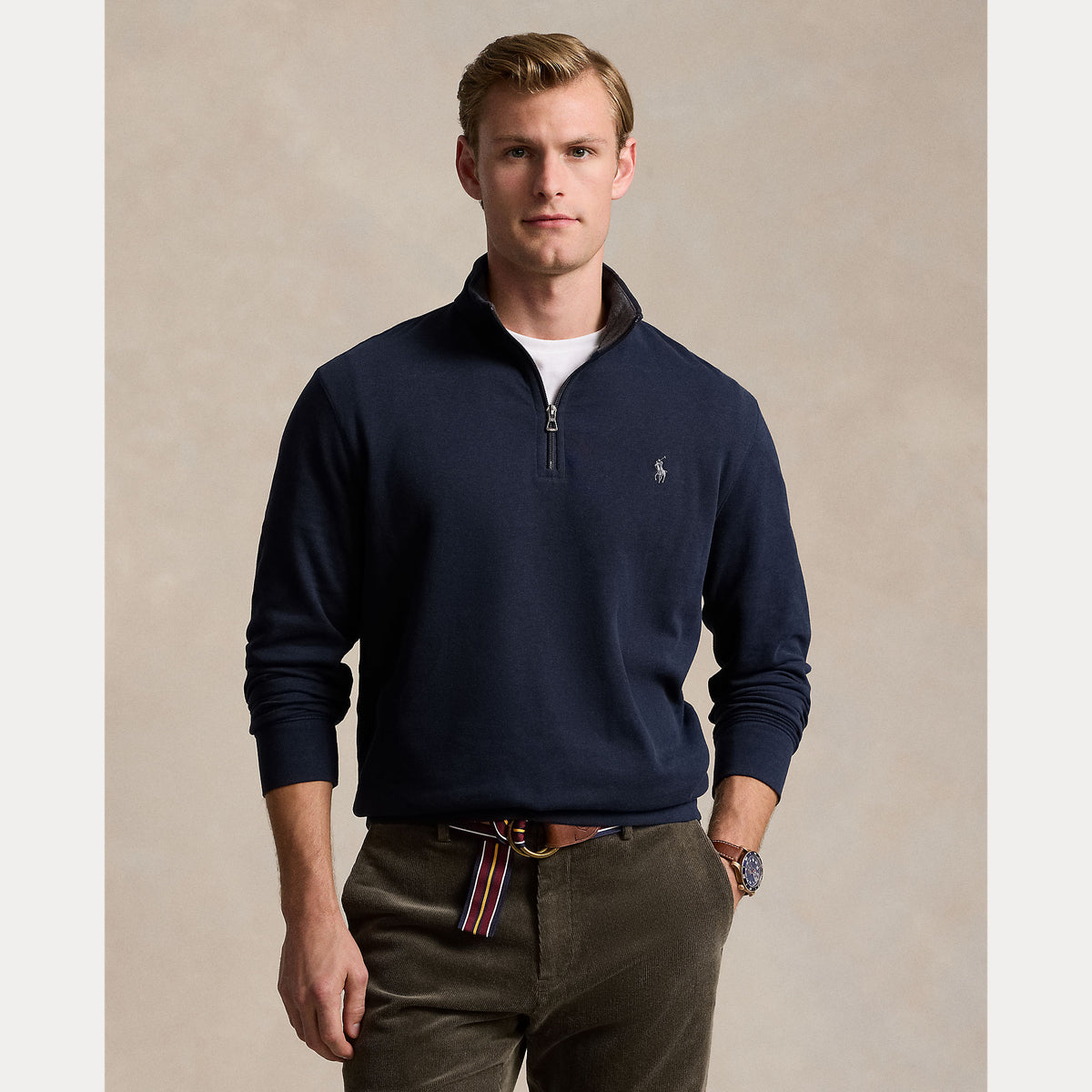 Polo Ralph Lauren Luxury Jersey Quarter-Zip Pullover - Navy