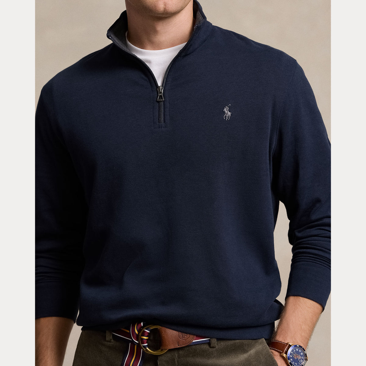 Polo Ralph Lauren Luxury Jersey Quarter-Zip Pullover - Navy