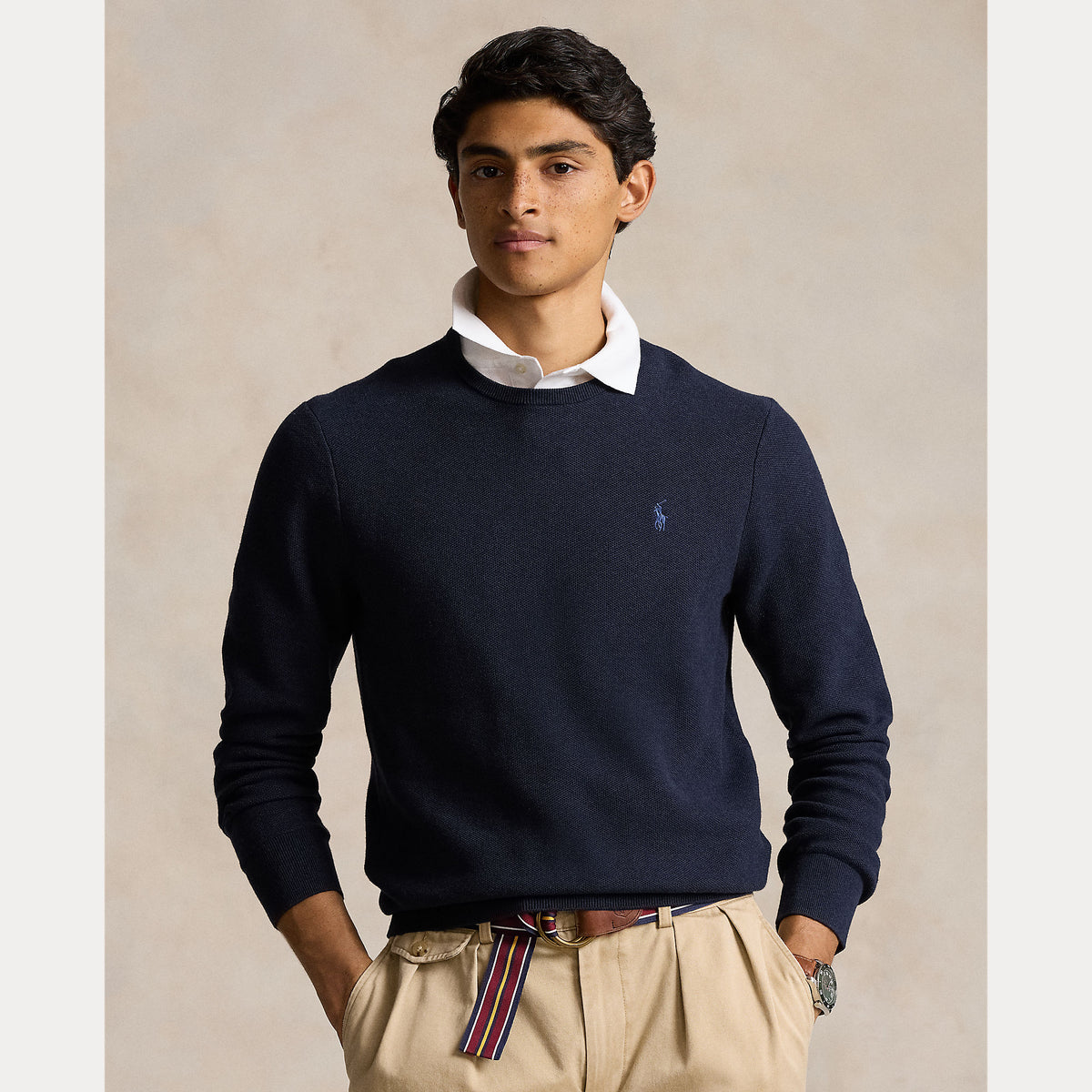 Polo Ralph Lauren Mesh-Knit Cotton Crewneck Sweater - Navy