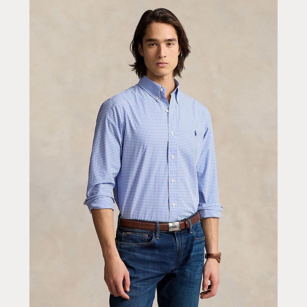 Polo Ralph Lauren Custom Fit Stretch Poplin Shirt - Striped Blue