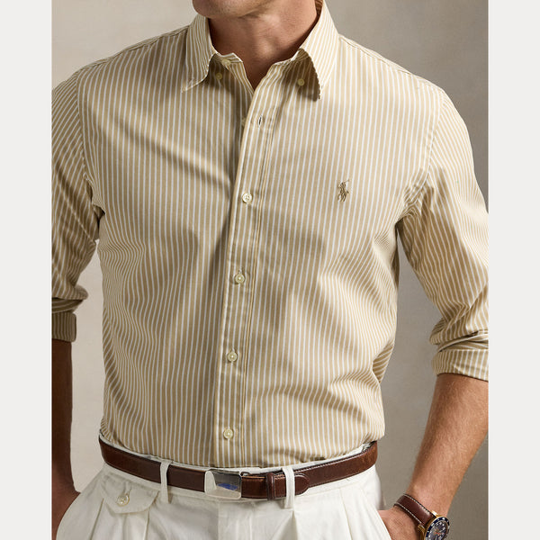 Polo Ralph Lauren Custom Fit Striped Stretch Poplin Shirt - Beige