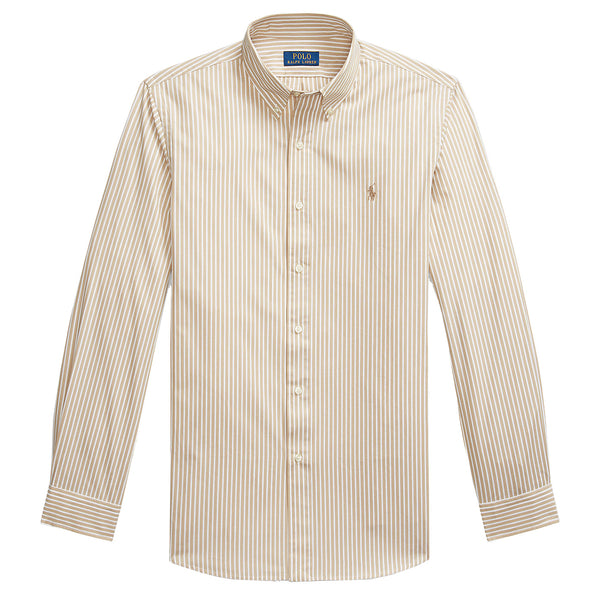 Polo Ralph Lauren Custom Fit Striped Stretch Poplin Shirt - Beige
