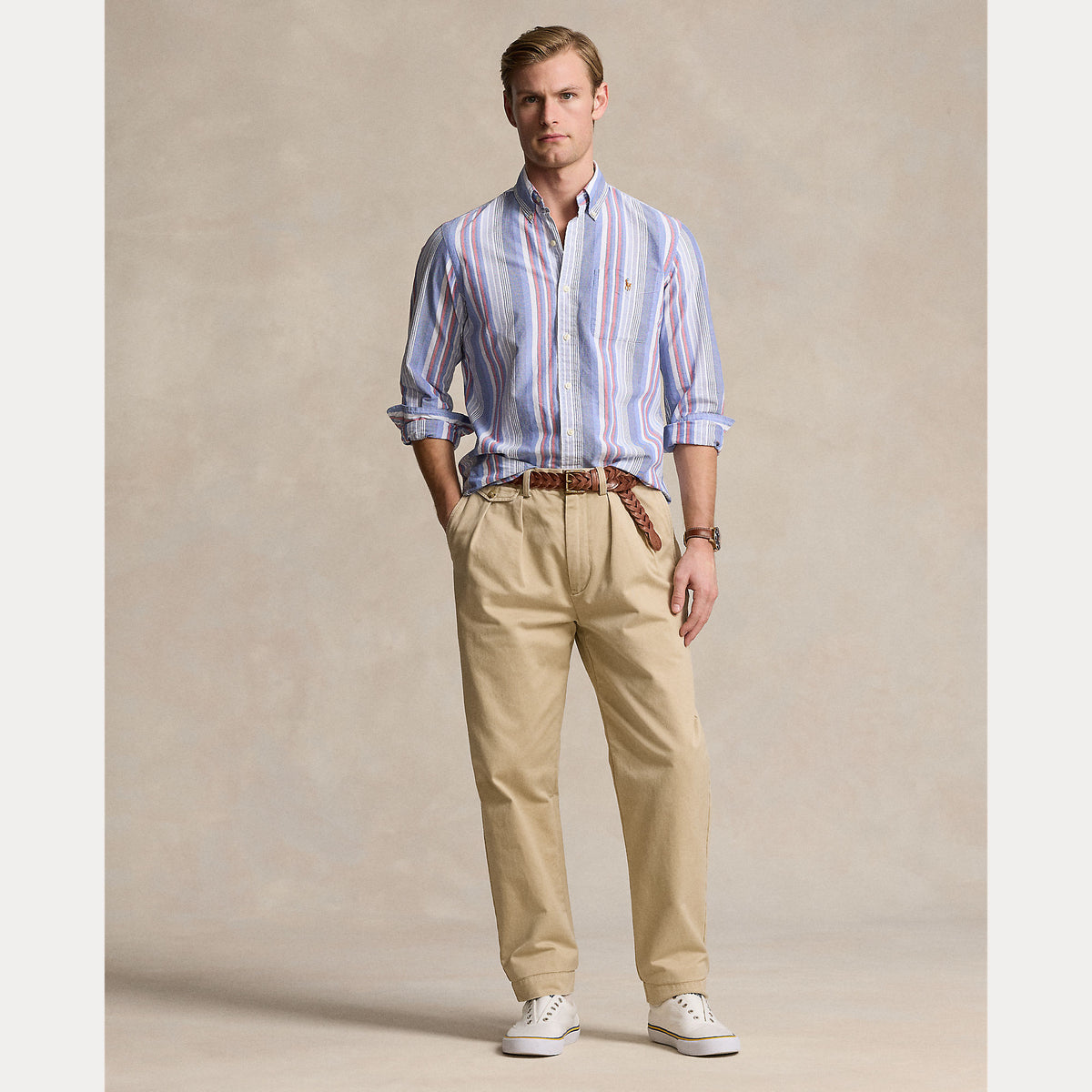 Polo Ralph Lauren Custom Fit Striped Oxford Shirt - Purple / Red