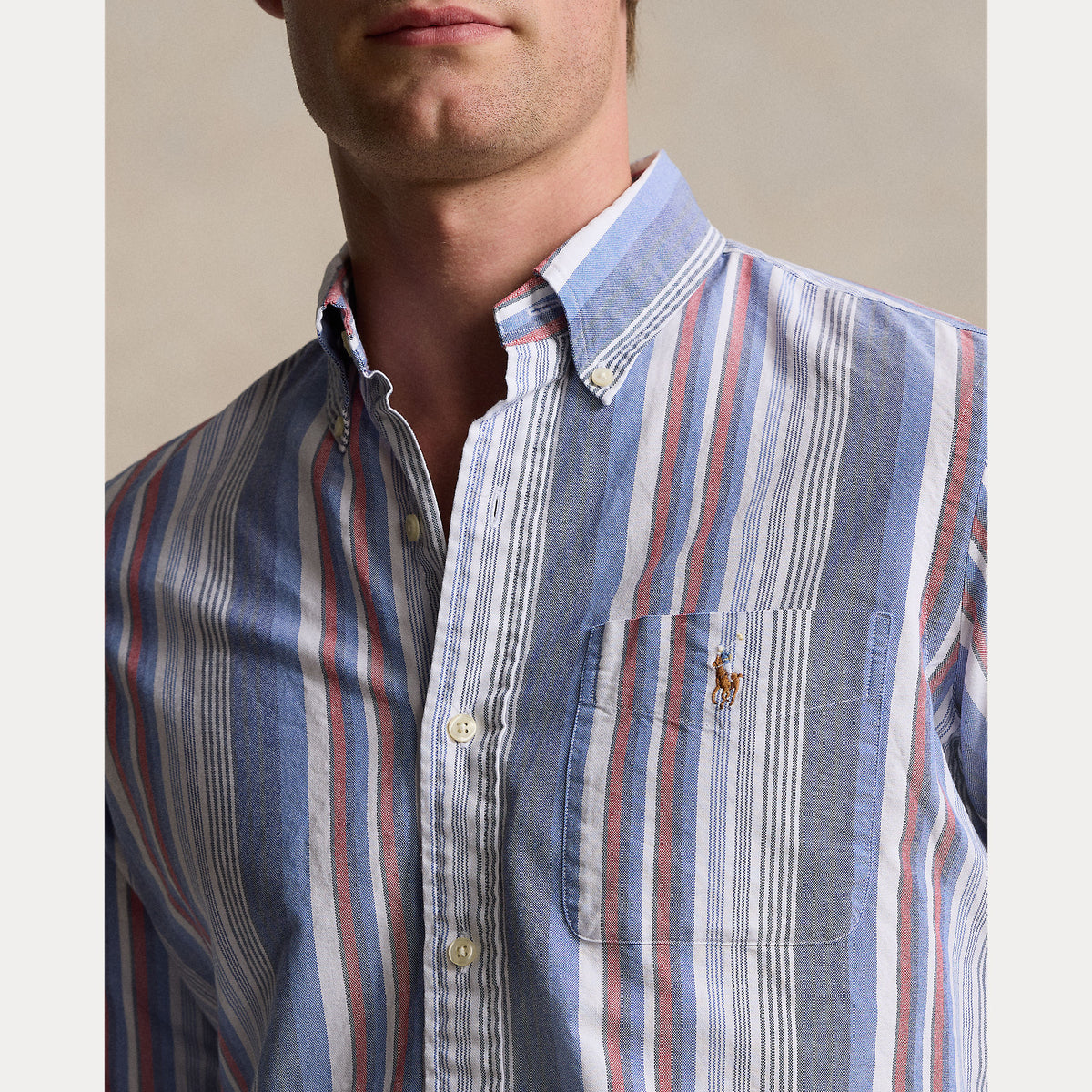 Polo Ralph Lauren Custom Fit Striped Oxford Shirt - Purple / Red