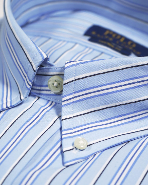 Polo Ralph Lauren Custom Fit Striped Stretch Poplin Shirt - Blue