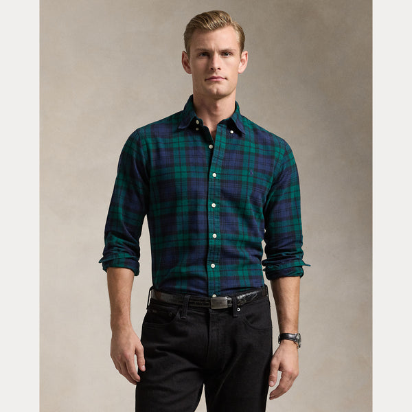 Polo Ralph Lauren Custom Fit Plaid Brushed Oxford Shirt - Navy / Green