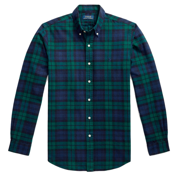 Polo Ralph Lauren Custom Fit Plaid Brushed Oxford Shirt - Navy / Green