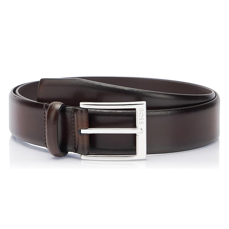 Boss Italian-made belt with branded buckle - Brown