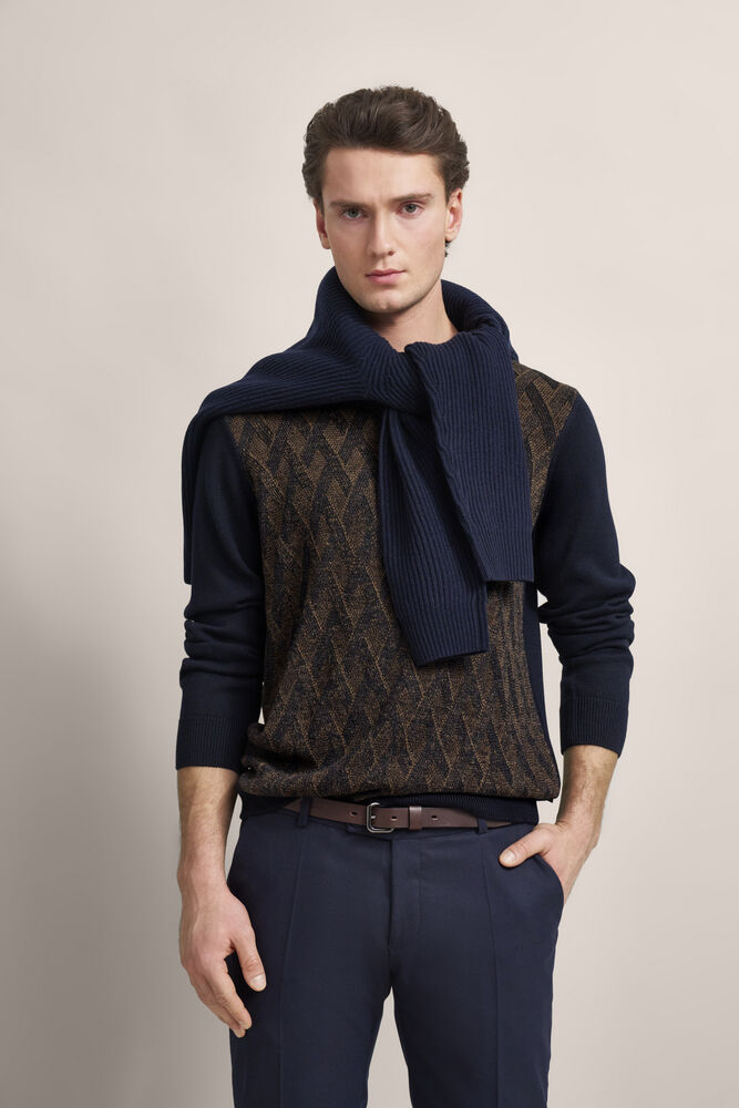 Bugatti Contrast Sweater - Cognac / Navy