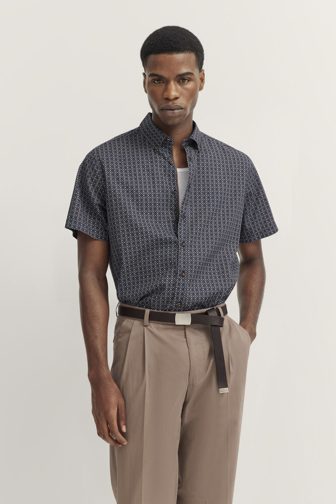 Bugatti Square Pattern Short Sleeve Short - Navy