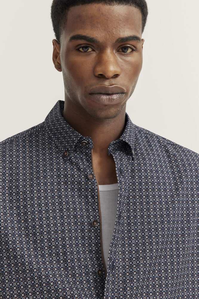 Bugatti Square Pattern Short Sleeve Short - Navy