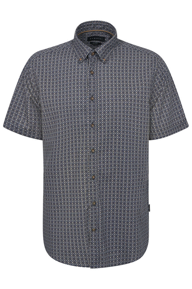 Bugatti Square Pattern Short Sleeve Short - Navy
