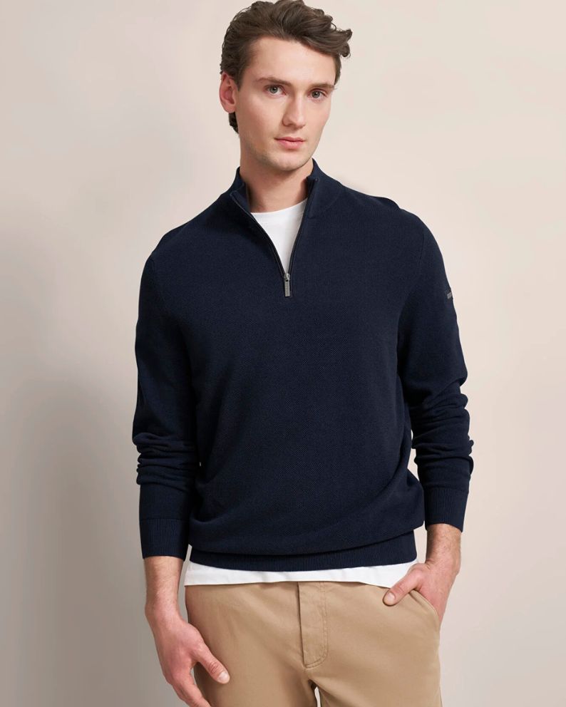 Bugatti Zip Neck Sweater - Navy