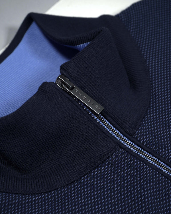 Bugatti Contrast Collar and Sleeve Half Zip Sweatshirt - Blue