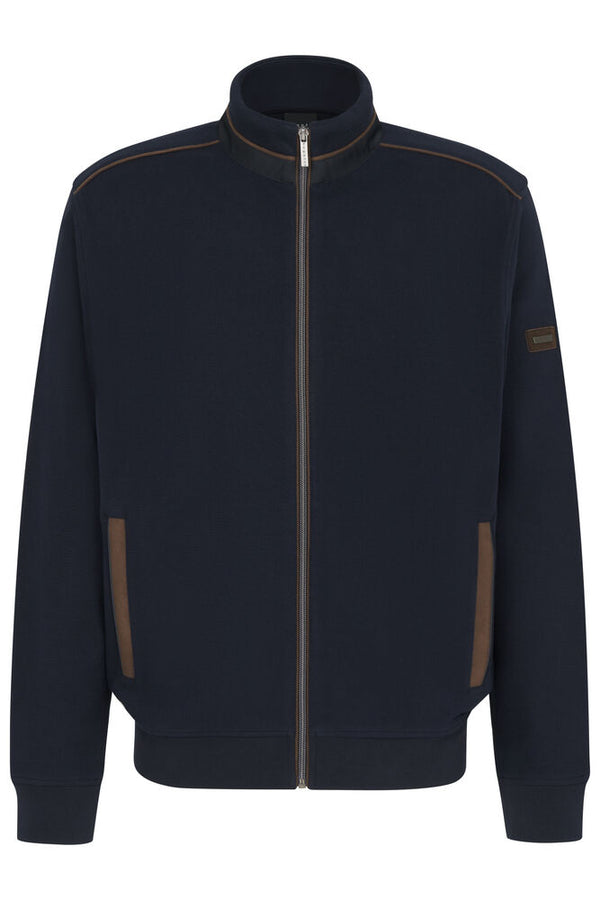 Bugatti Full Zip Contrast Piping Knitted Jacket - Navy