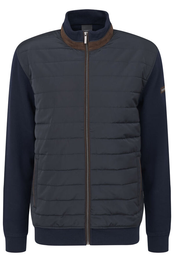 Bugatti Full Zip Contrast Fabric Knitted and Quilted Jacket - Navy