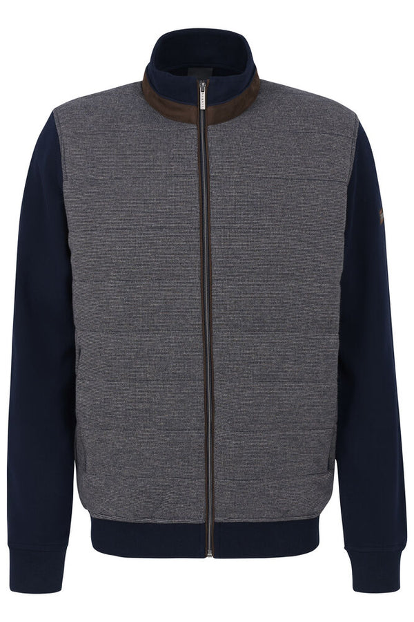 Bugatti Full Zip Contrast Fabric Knitted and Quilted Jacket - Navy