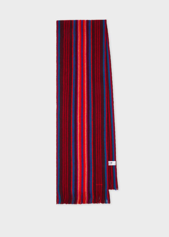 Paul Smith Multistripe Merino Wool Scarf - Red