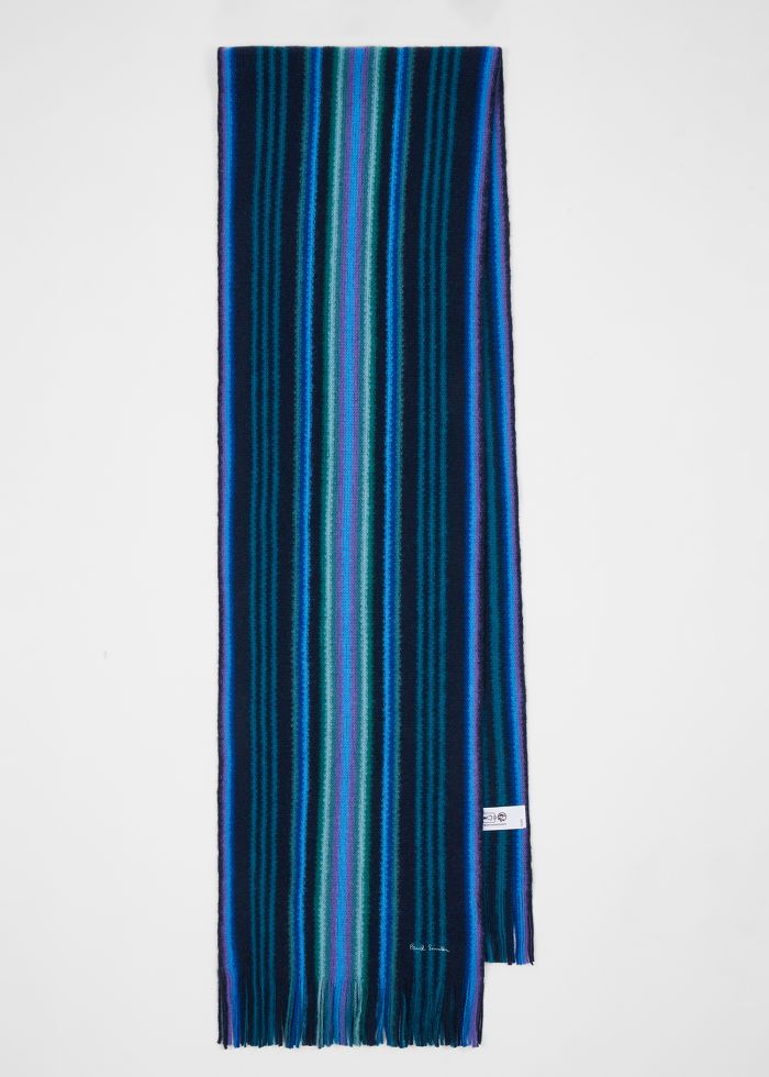 Paul Smith Multistripe Merino Wool Scarf – Blue