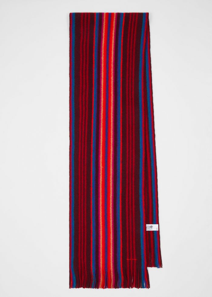 Paul Smith Multistripe Merino Wool Scarf - Red
