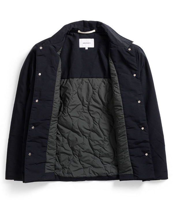 Norse Projects Pelle Waxed Nylon Insulated Jacket - Navy