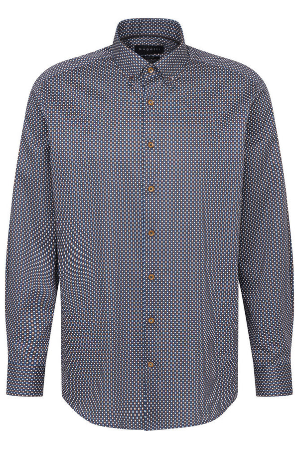 Bugatti Button Down Small Square Design Casual Shirt -  Blue / Brown