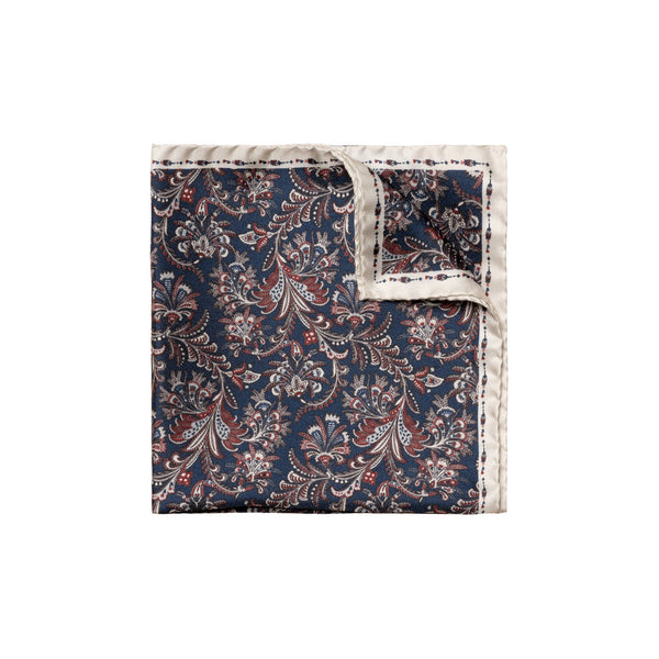 Eton Seasonal Print Silk Twill Pocket Square - Navy